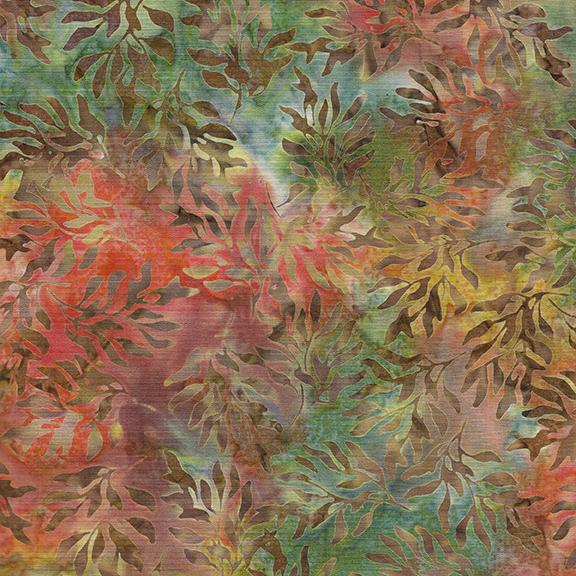 Wavy Leaves-Multi Teal Coral Brown