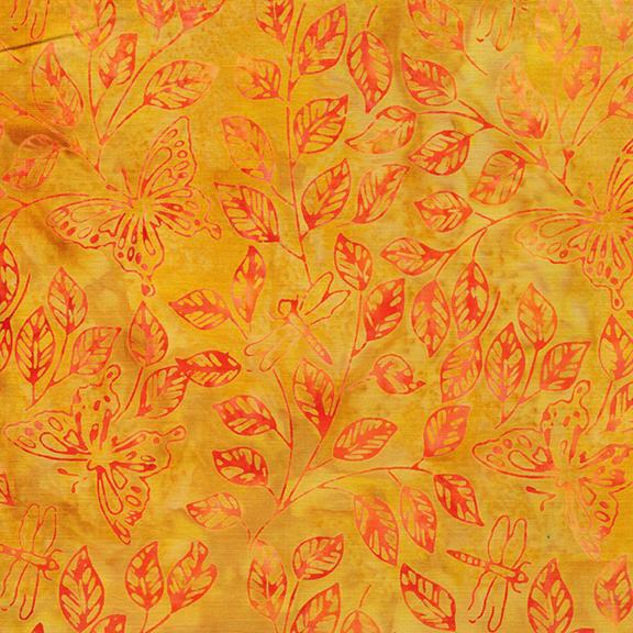 Butterfly Dragonfly Leaves-Multi Orange Pink