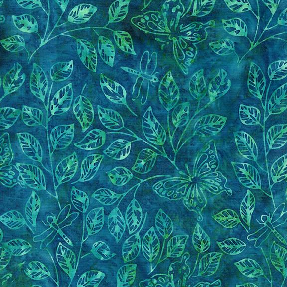 Butterfly Dragonfly Leaves-Teal Bermuda