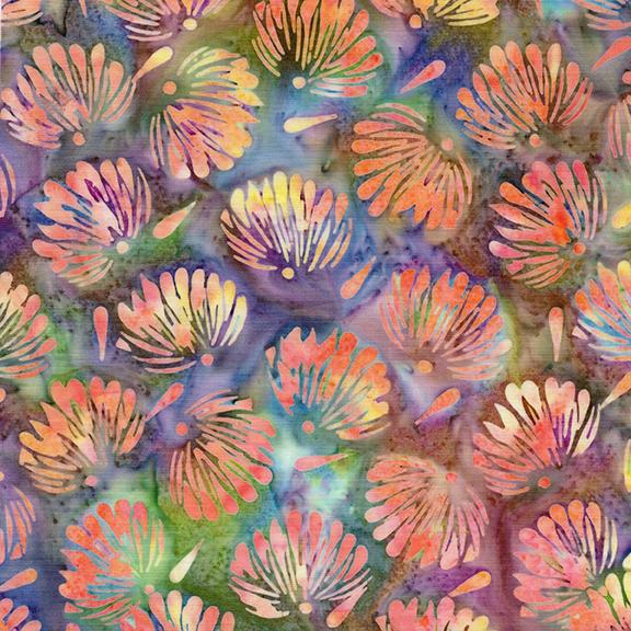 Floral Fan Tossed-Multi Purple Pink Green Teal