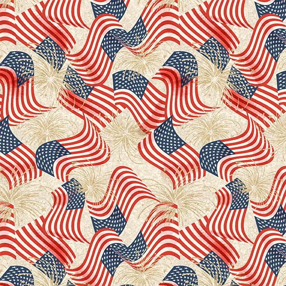 Flags & Fireworks-Cream