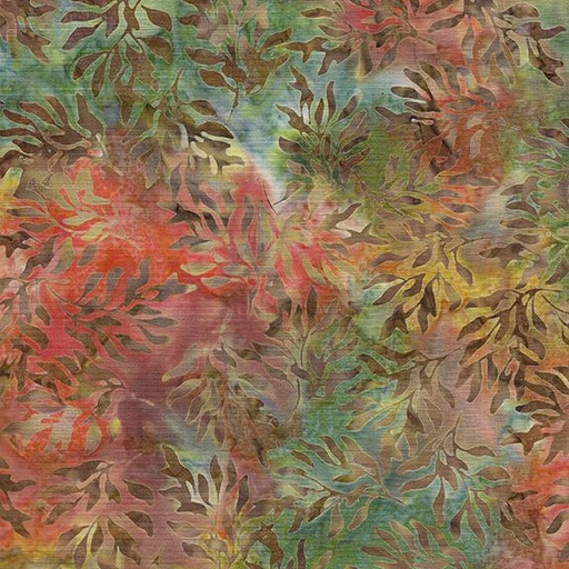[712404894] Wavy Leaves-Multi Teal Coral Brown