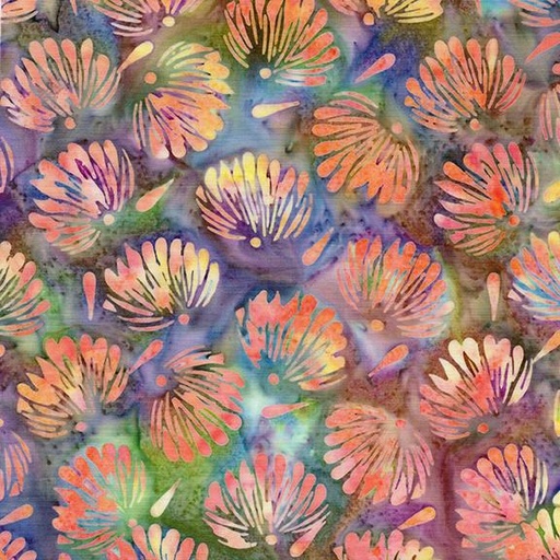 [712526825] Floral Fan Tossed-Multi Purple Pink Green Teal