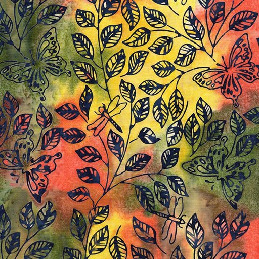 [112507812] Butterfly Dragonfly Leaves-Multi Yellow Green Orange