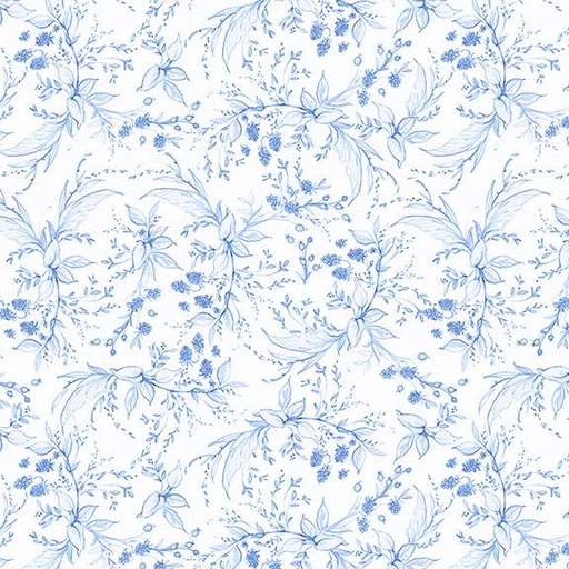 [W105-006-055] Berries & Leaves-White/Blue