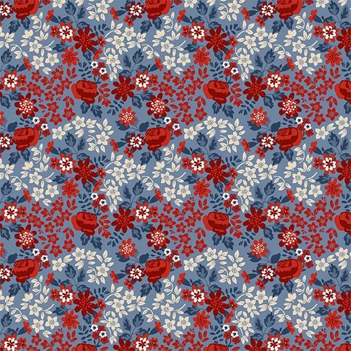 [W140-006-535] Rose Floral-Blue Multi