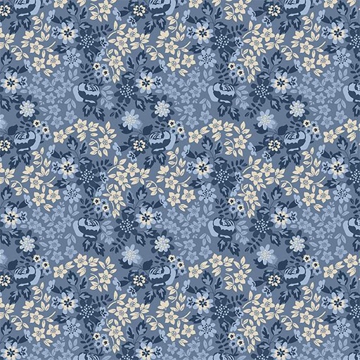 [W140-006-550] Rose Floral-Blue Tonal