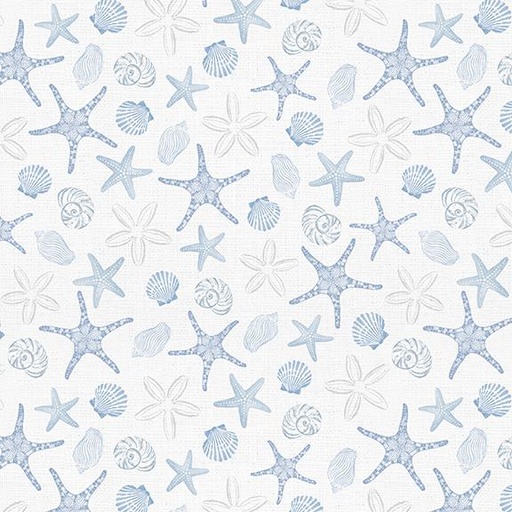 [W145-005-500] Starfish and Seashells-White