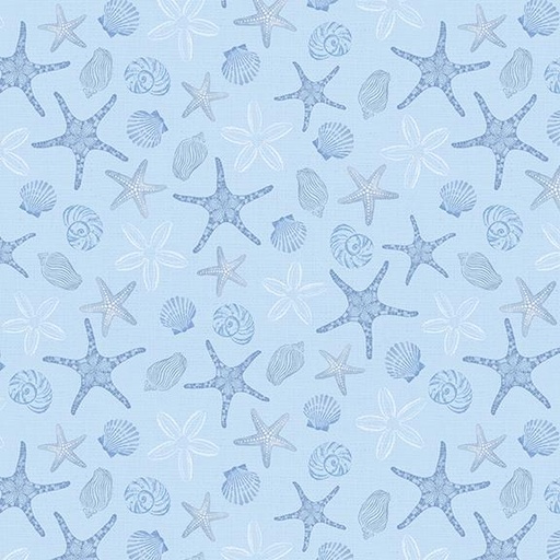 [W145-005-517] Starfish and Seashells-Blue