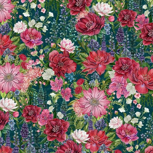 [W100-004-915] Packed Floral-Teal