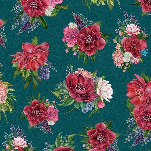 [W100-005-916] Floral Bouquets-Teal