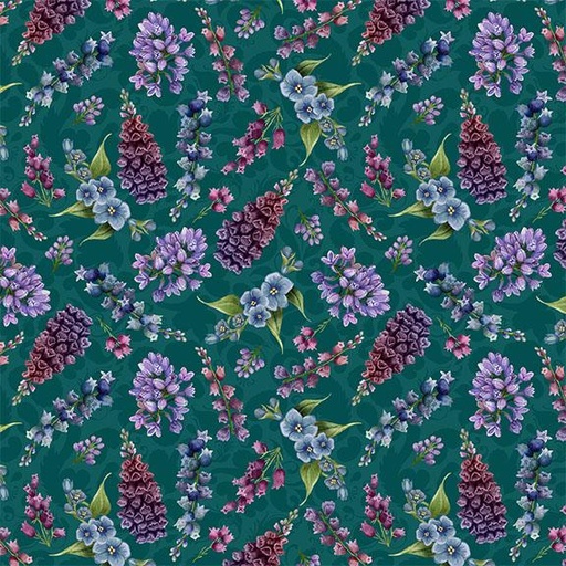 [W100-006-945] Small Floral-Teal